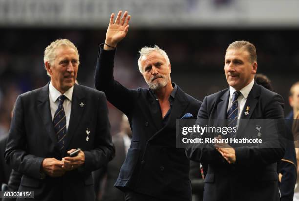 Martin Chivers, David Ginola and Mark Falco walk on the pitch during the closing ceremony after the Premier League match between Tottenham Hotspur...