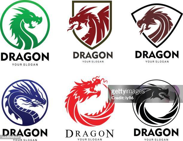 ilustraciones, imágenes clip art, dibujos animados e iconos de stock de set dragón - dragón