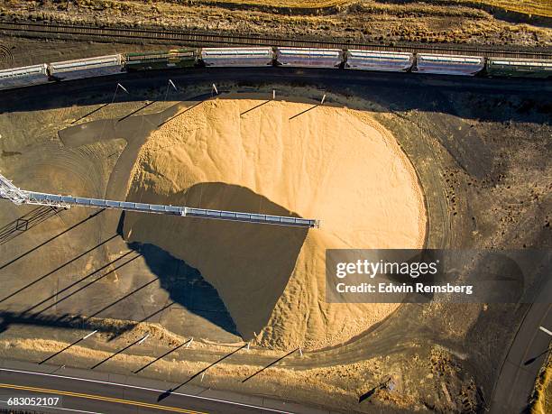 outdoor wheat storage - aerial train stock pictures, royalty-free photos & images