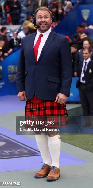 Scott Quinnell, the former Wales and British Lion, who now works as a tv pundit wears a kilt during the European Rugby Champions Cup Final between...