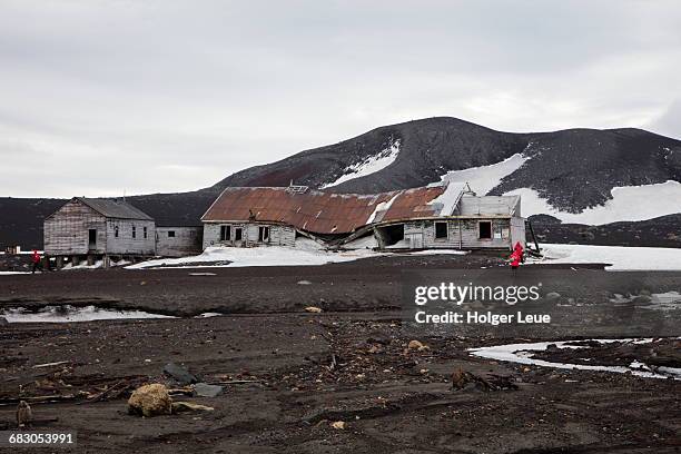 buildings of old whaling station - deception island stock pictures, royalty-free photos & images