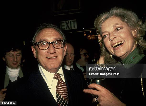 Lauren Bacall and Henry Kissinger at her book party for "By Myself" circa 1979 in New York City.