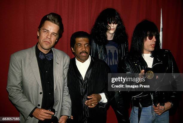 David Johansen, Ben E. King, Joey Ramone and Tommy Ramone attend the 1988 New York Music Awards circa 1988 in New York City.
