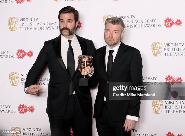 Rob Delaney with Charlie Brooker, winner of the Comedy Entertainment Programme for 'Charlie Brooker's 2016 Wipe', in the Winner's room at the Virgin...