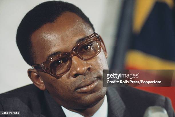 President of Zaire , Mobutu Sese Seko pictured attending a presidential press conference on 5th April 1971.
