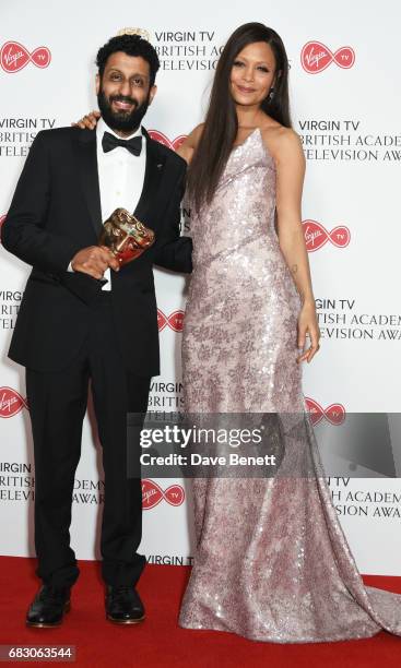 Adeel Akhtar, winner of the Leading Actor award for "Murdered By My Father", and Thandie Newton pose in the Winner's room at the Virgin TV BAFTA...