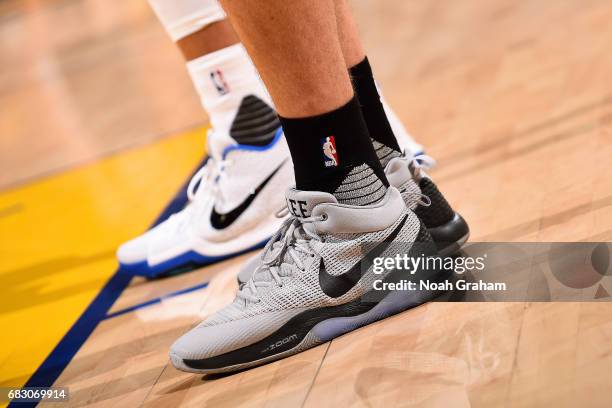 Sneakers worn by David Lee of the San Antonio Spurs during the game against the Golden State Warriors during Game One of the Western Conference...