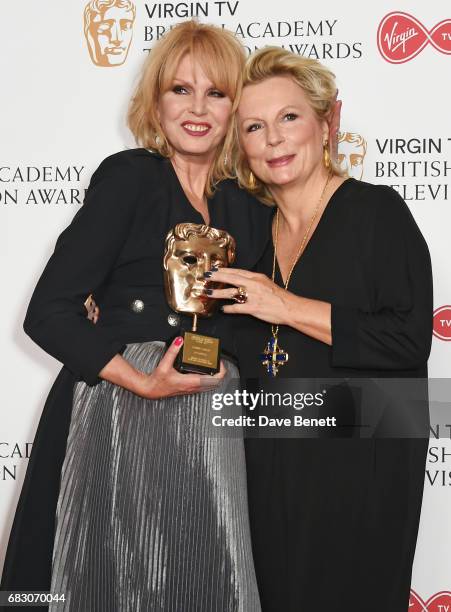 Joanna Lumley, winner of the Fellowship Award, and Jennifer Saunders pose in the Winner's room at the Virgin TV BAFTA Television Awards at The Royal...