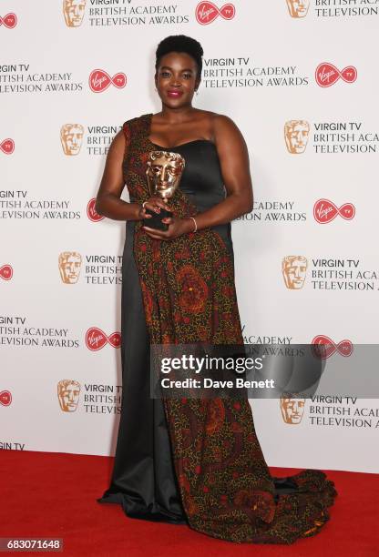 Wunmi Mosaku, winner of the Supporting Actress award for "Damilola, Our Loved Boy", poses in the Winner's room at the Virgin TV BAFTA Television...