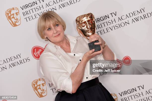 Sarah Lancashire, winner of the Leading Actress award for 'Happy Valley', poses in the Winner's room at the Virgin TV BAFTA Television Awards at The...