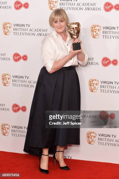 Sarah Lancashire, winner of the Leading Actress award for 'Happy Valley', poses in the Winner's room at the Virgin TV BAFTA Television Awards at The...