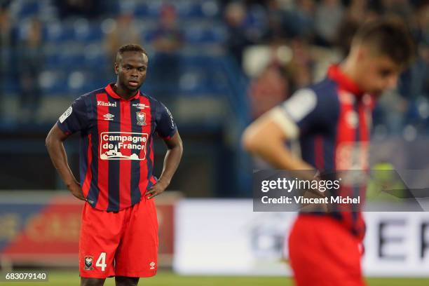 Ismael Diomande of Caen disappointed at the end of the match during the Ligue 1 match between SM Caen and Stade Rennais Rennes at Stade Michel...