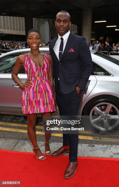 Michaela Coel and Kadiff Kirwan arrive in an Audi at the BAFTA TV on Sunday 14 May 2017 on May 14, 2017 in London, United Kingdom.