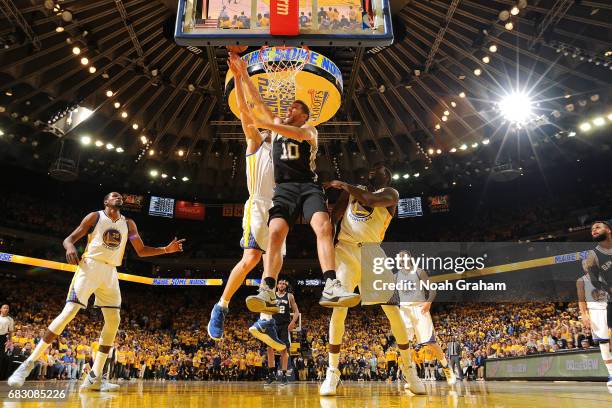 David Lee of the San Antonio Spurs shoots a lay up during the game against the Golden State Warriors during Game One of the Western Conference Finals...
