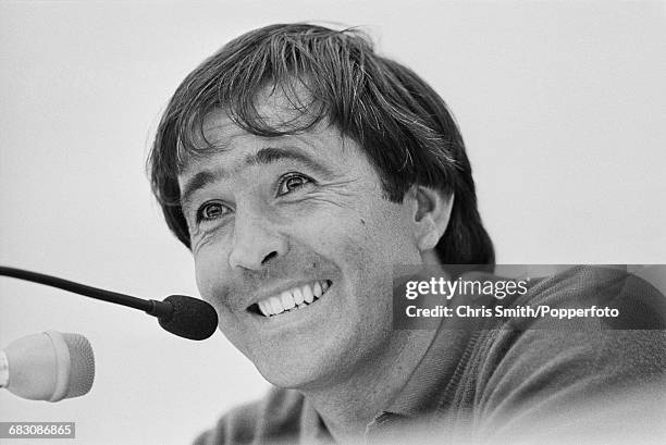 Spanish golfer Seve Ballesteros pictured at a press conference during the 1991 Open Championship at Royal Birkdale Golf Club in Southport, England in...