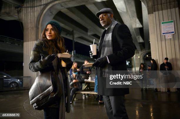 Pilot -- Pictured: Sarah Shahi as Mara Kint, Dennis Haysbert as Charlie Ventana --