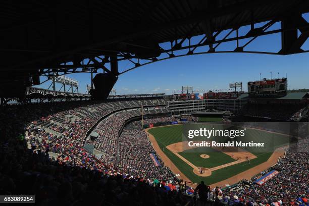 General view of play between the Oakland Athletics and the Texas Rangers at Globe Life Park in Arlington on May 14, 2017 in Arlington, Texas.