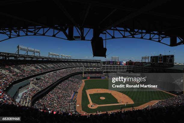 General view of play between the Oakland Athletics and the Texas Rangers at Globe Life Park in Arlington on May 14, 2017 in Arlington, Texas.