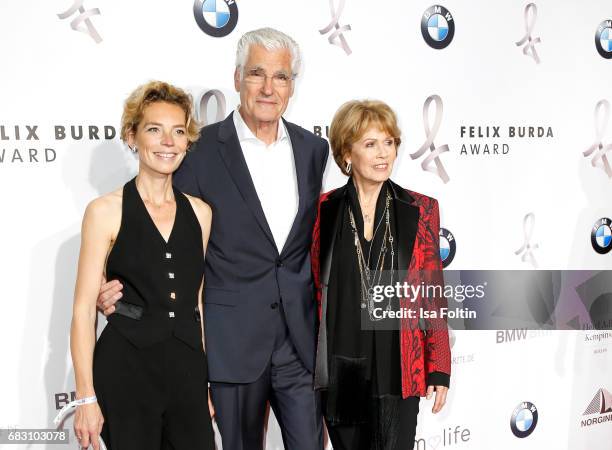 German actor Sky du Mont with his partner Christine Schuetze and Christa Maar attend the Felix Burda Award 2017 at Hotel Adlon on May 14, 2017 in...