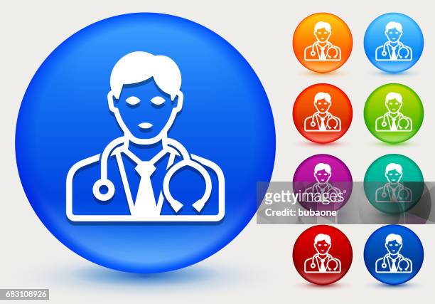 doctor icon on shiny color circle buttons - nurse maroon stock illustrations