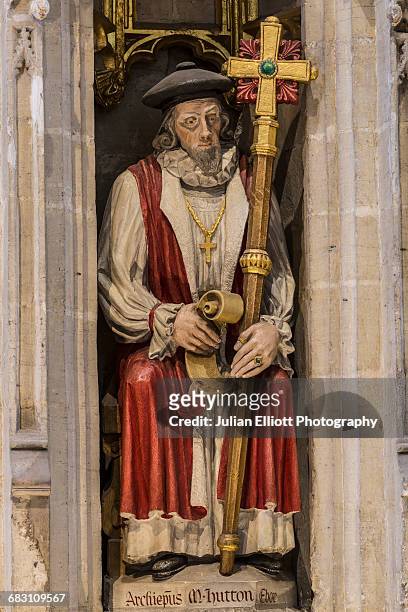a statue of archbishop hutton in ripon cathedral. - ripon stock pictures, royalty-free photos & images