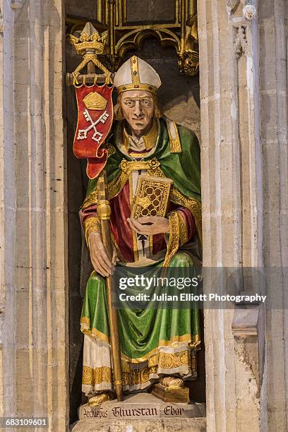 a statue of thurstan ebor in ripon cathedral. - ripon stock pictures, royalty-free photos & images