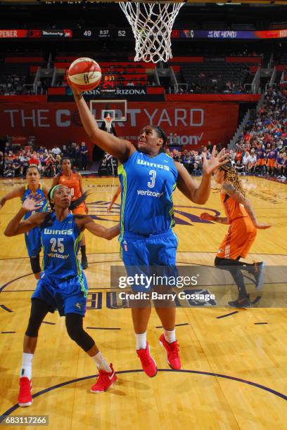 Courtney Paris of the Dallas Wings grabs the rebound against the Phoenix Mercury on May 14, 2017 at Talking Stick Resort Arena in Phoenix, Arizona....