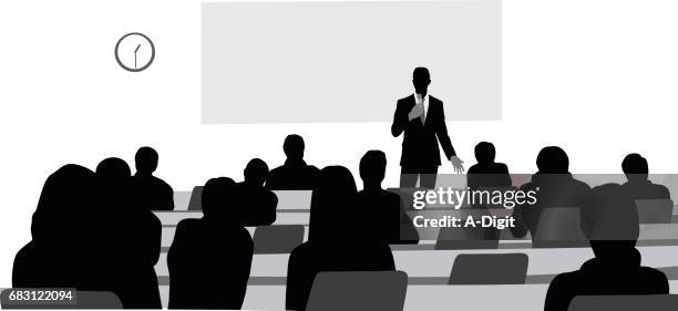 stockillustraties, clipart, cartoons en iconen met boeiende lezingen - collegezaal