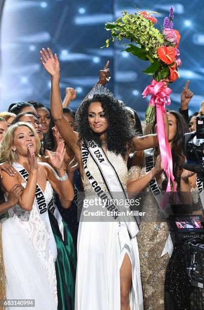 Miss District of Columbia USA 2017 Kara McCullough is surrounded by fellow contestants after she was crowned Miss USA 2017 during the 2017 Miss USA...