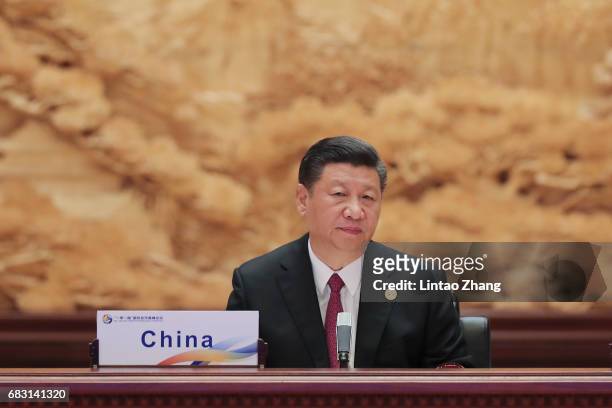 Chinese President Xi Jinping attends the Roundtable Summit Phase One Sessions of Belt and Road Forum at the International Conference Center in Yanqi...