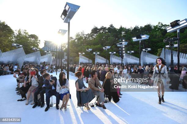 Model showcases the design on runway during the Louis Vuitton Resort 2018 show at the Miho Museum on May 14, 2017 in Koka, Japan.
