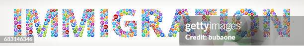 immigration future and futuristic technology vector buttons - it cloud migration stock illustrations