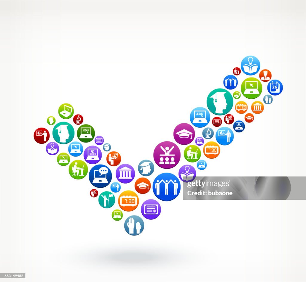Check Mark E-learning and College Education Vector Button Pattern
