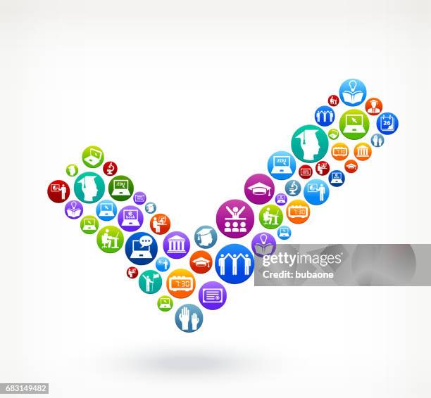 check mark e-learning and college education vector button pattern - nodding head yes stock illustrations