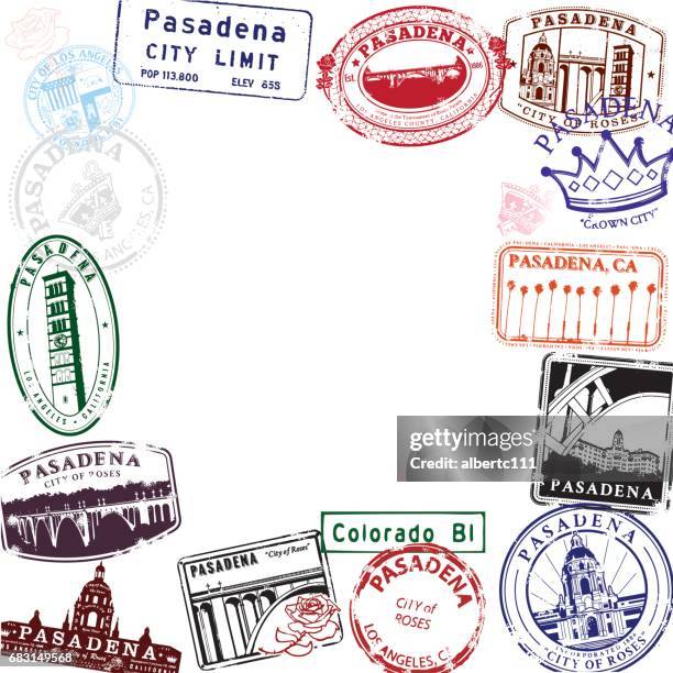 pasadena california vintage stamp layout - pasadena stock illustrations