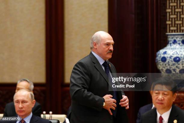 Russian President Vladimir Putin, Chinese President Xi Jinping and Belarus President Alexander Lukashenko attend a summit at the Belt and Road Forum...