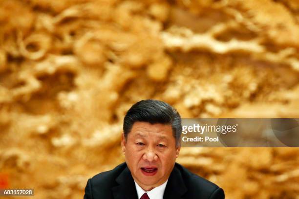 Chinese President Xi Jinping attends a summit at the Belt and Road Forum on May 15, 2017 in Beijing, China. The Belt and Road Forum focuses on the...