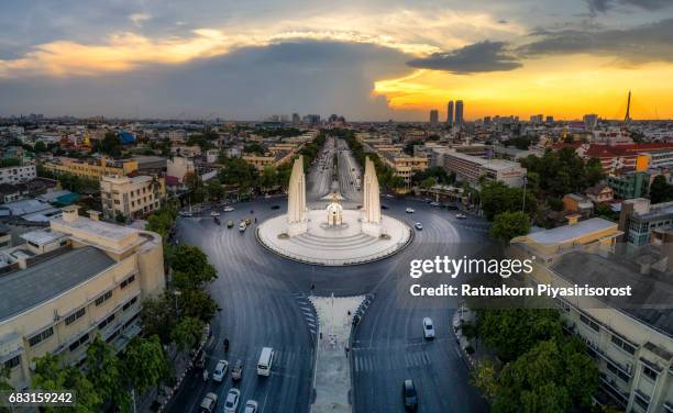 democracy monument from aerial view at bangkok, thailand - democracy monument stock pictures, royalty-free photos & images