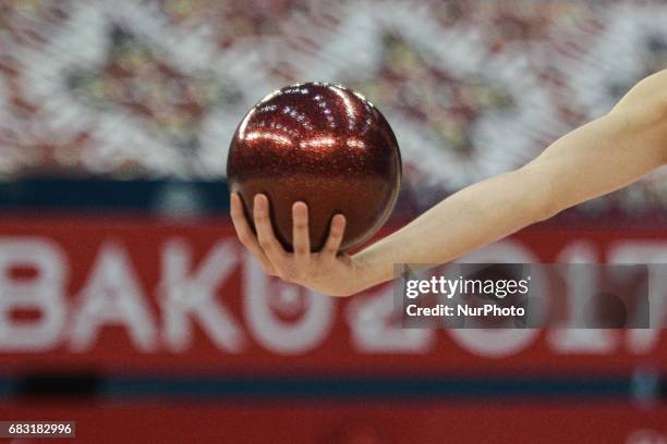 Details of the ball by Nurinisso Usmanova of Uzbekistan competes in Women's Ball Individual Final during day three of Baku 2017 - 4th Islamic...