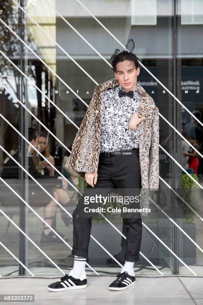 Adaam Braan wearing Boo Hoo jacket during Mercedes-Benz Fashion Week Resort 18 Collections at Carriageworks on May 15, 2017 in Sydney, Australia.