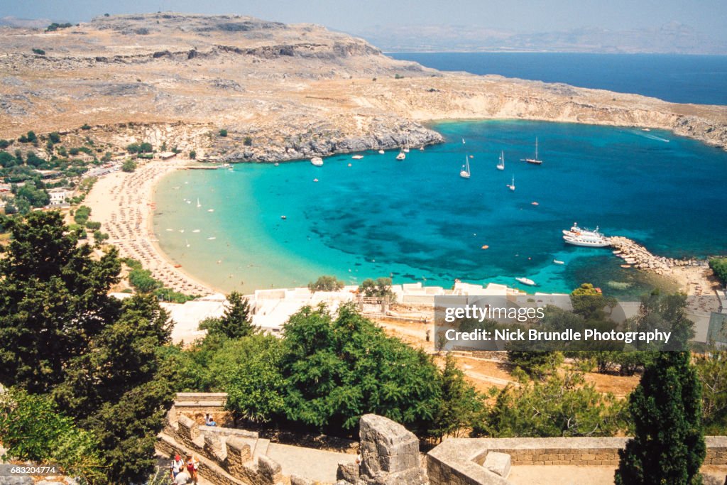 Mediterranean sea view by Lindos town on Greek island Stock Photo