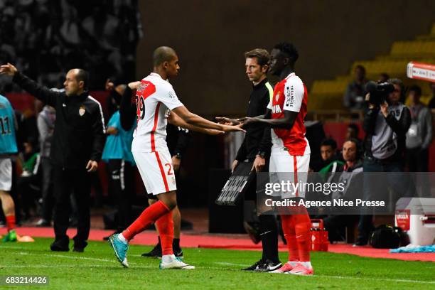 Kylian Mbappe and Benjamin Mendy of Monaco during the Ligue1 match between As Monaco and Lille OSC at Louis II Stadium on May 14, 2017 in Monaco,...