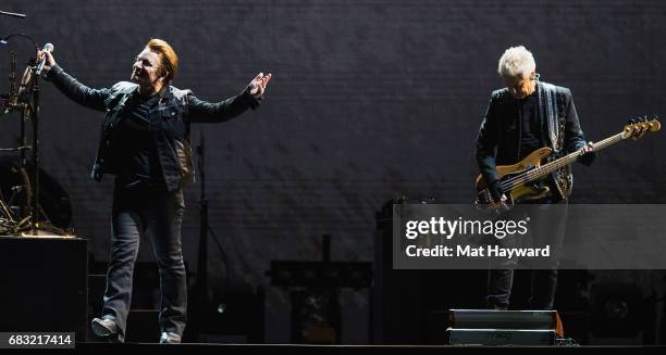 Adam Clayton of U2 perform on stage during the 'Joshua Tree 2017' tour at CenturyLink Field on May 14, 2017 in Seattle, Washington.