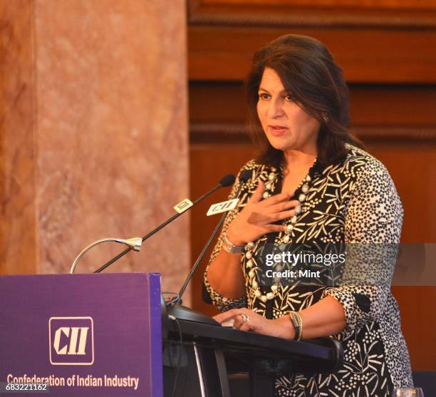 Woman CII President Shobhna Kamineni at a press conference in New Delhi .