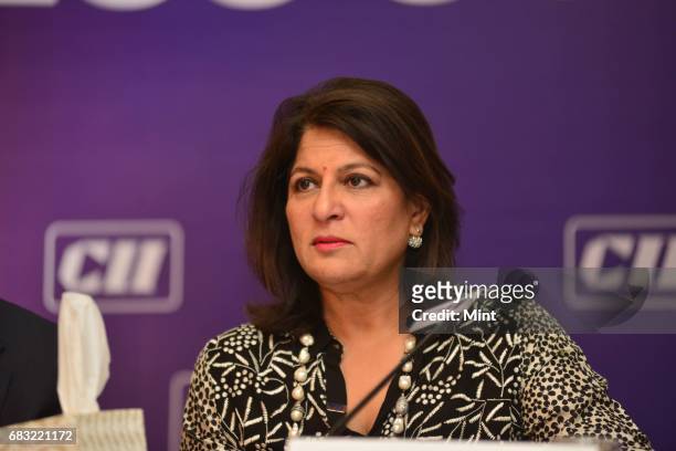 Woman CII President Shobhna Kamineni at a press conference in New Delhi .