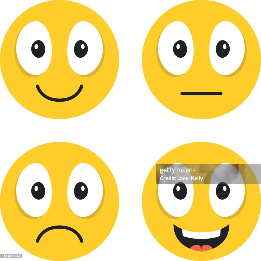 Emoji Set Cute Emoticons Happy Sad Neutral Laughing Emoji Cartoon Faces  With Different Emotions Modern Vector Illustration High-Res Vector Graphic  - Getty Images