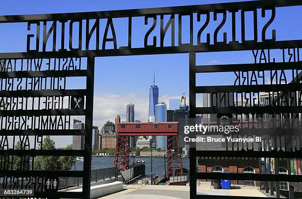 manhattan skyline from soissons landing - governors island stock pictures, royalty-free photos & images