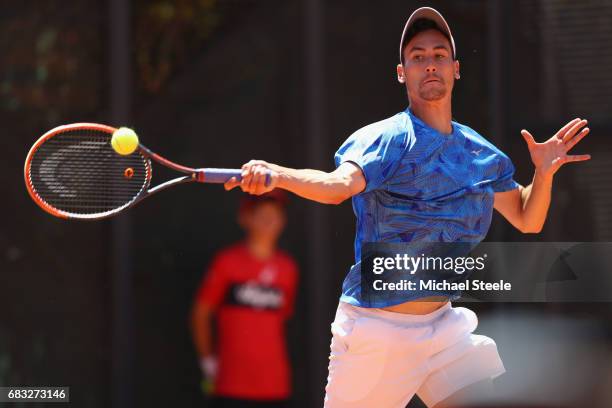 Gianluca Mager of Italy in action during his match against Aljaz Bedene of Great Britain on Day Two of The Internazionali BNL d'Italia 2017 at the...