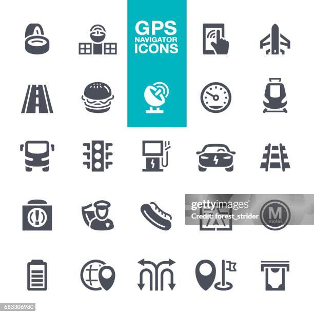gps navigation icons set - bottleneck stock illustrations