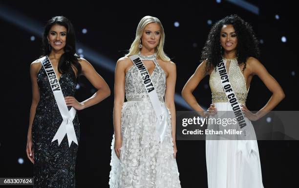 Miss New Jersey USA 2017 Chhavi Verg, Miss Minnesota USA 2017 Meridith Gould and Miss District of Columbia USA 2017 Kara McCullough stand together...